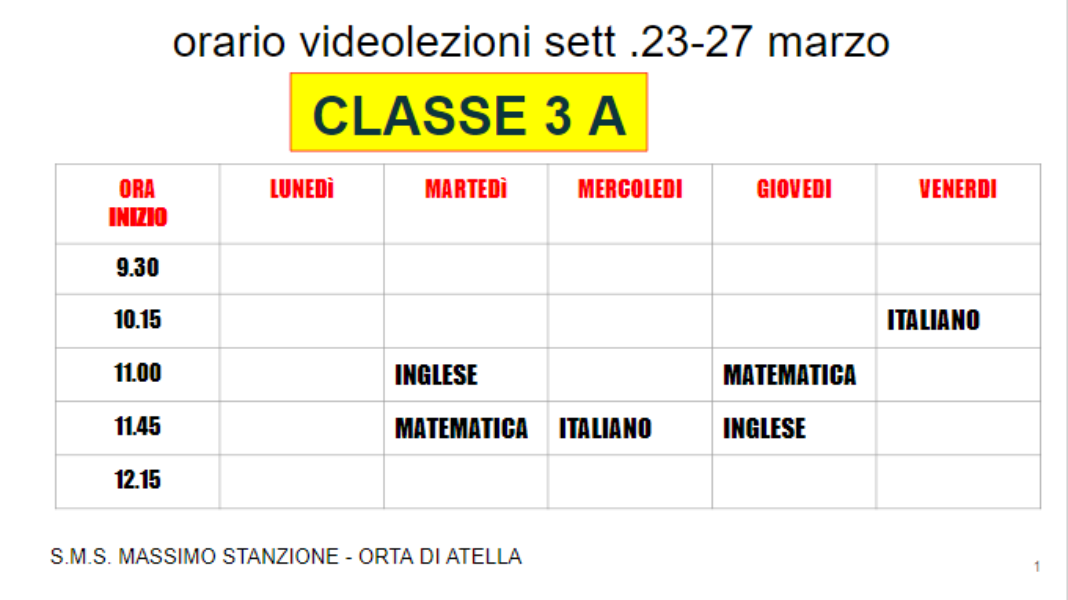 CALENDARIO VIDEOLEZIONI CLASSI TERZA 23-27 MARZO